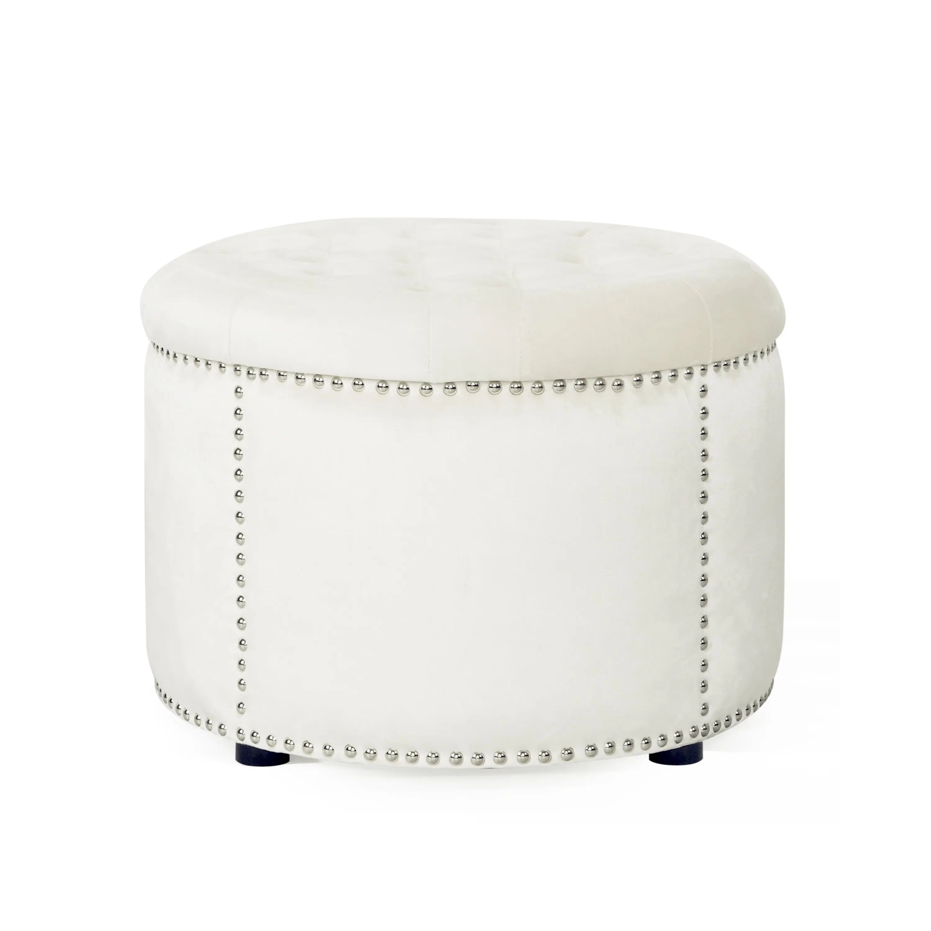 Cream Velvet Round Ottoman HouseOfZazla