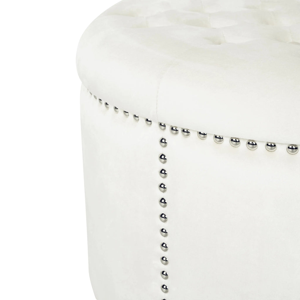 Cream Velvet Round Ottoman HouseOfZazla