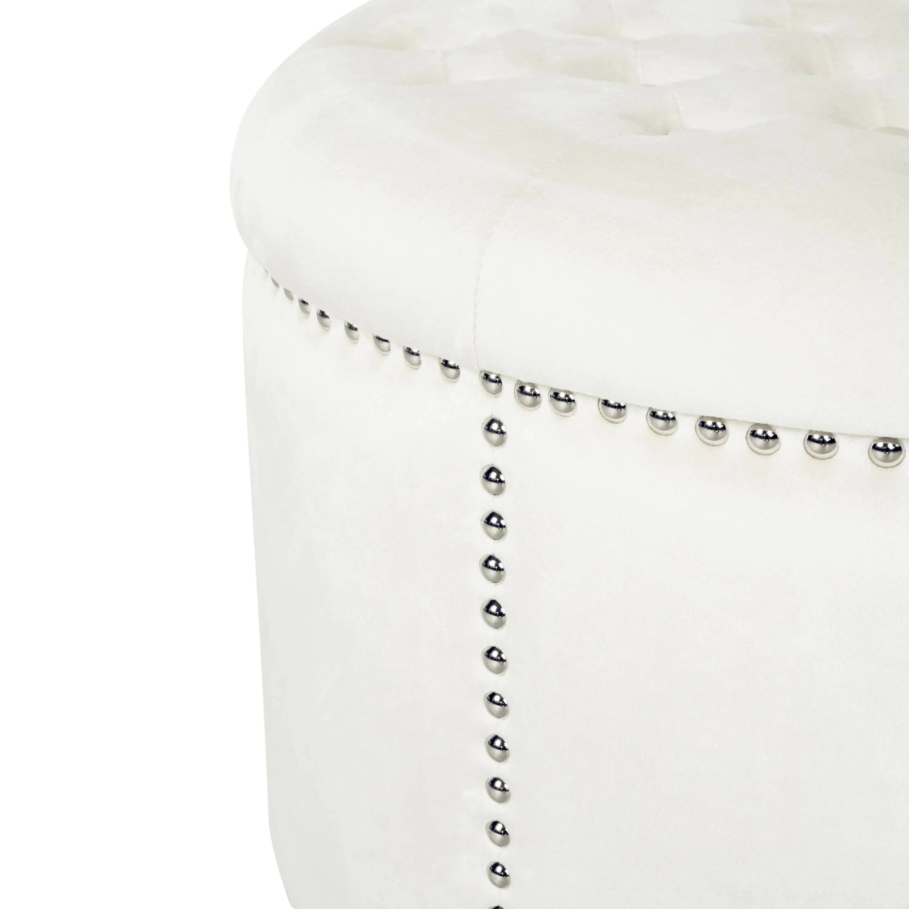 Cream Velvet Round Ottoman HouseOfZazla