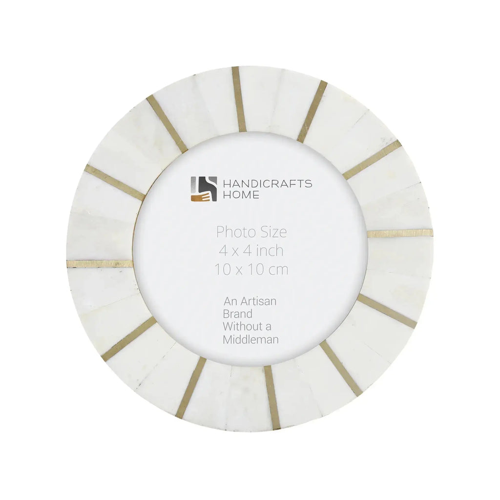 scalloped bone inlay round picture frame with brass detail