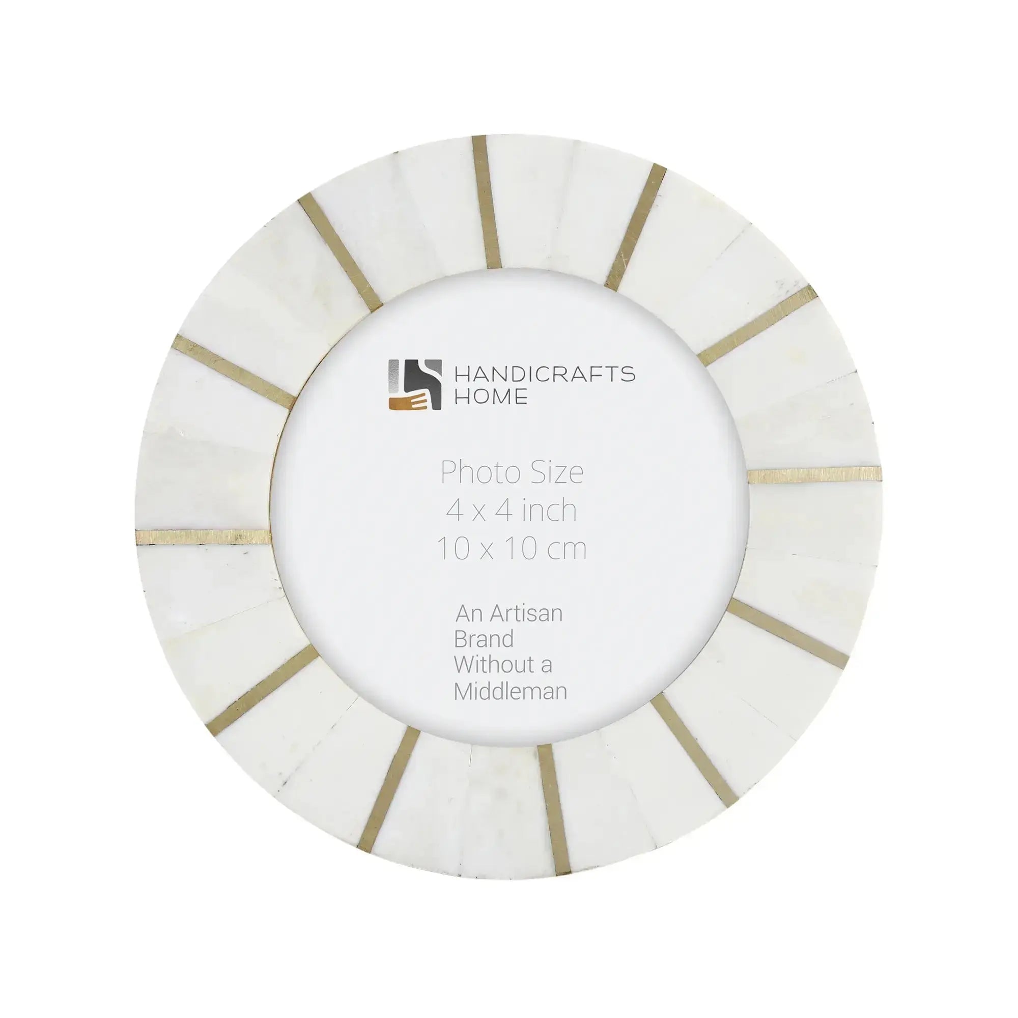 scalloped bone inlay round picture frame with brass detail
