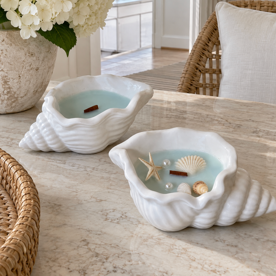 Decorative seashell candle for coastal home styling