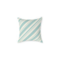 Square diagonal striped throw pillow in seafoam blue and cream with a double-sided print