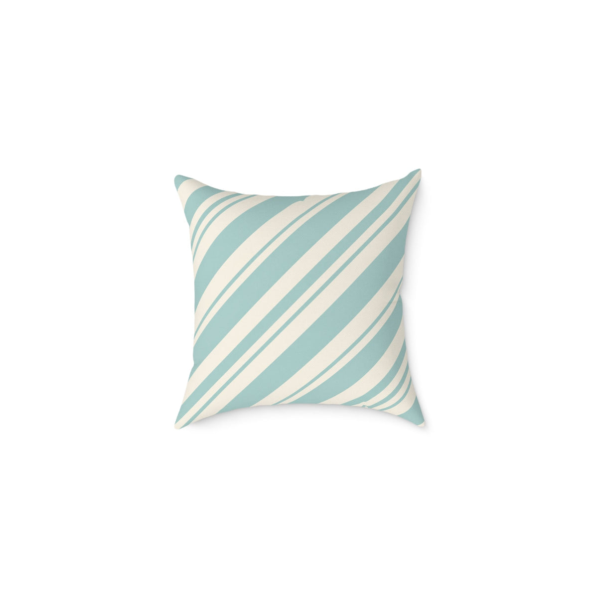Square diagonal striped throw pillow in seafoam blue and cream with a double-sided print