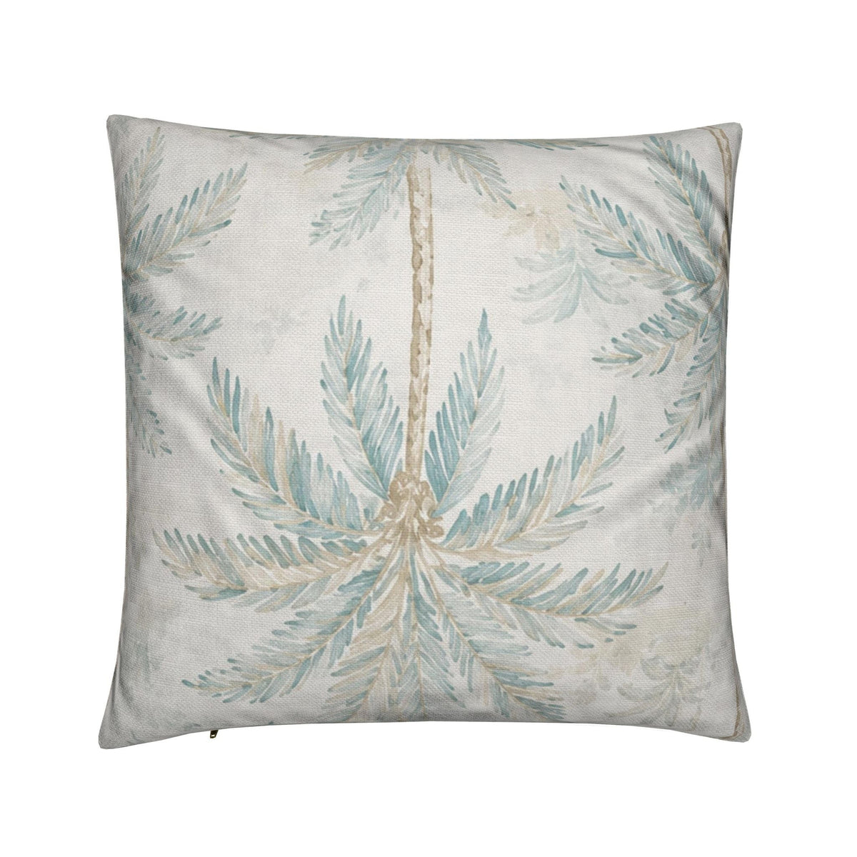Elegant aqua palm throw pillow for coastal home decor.