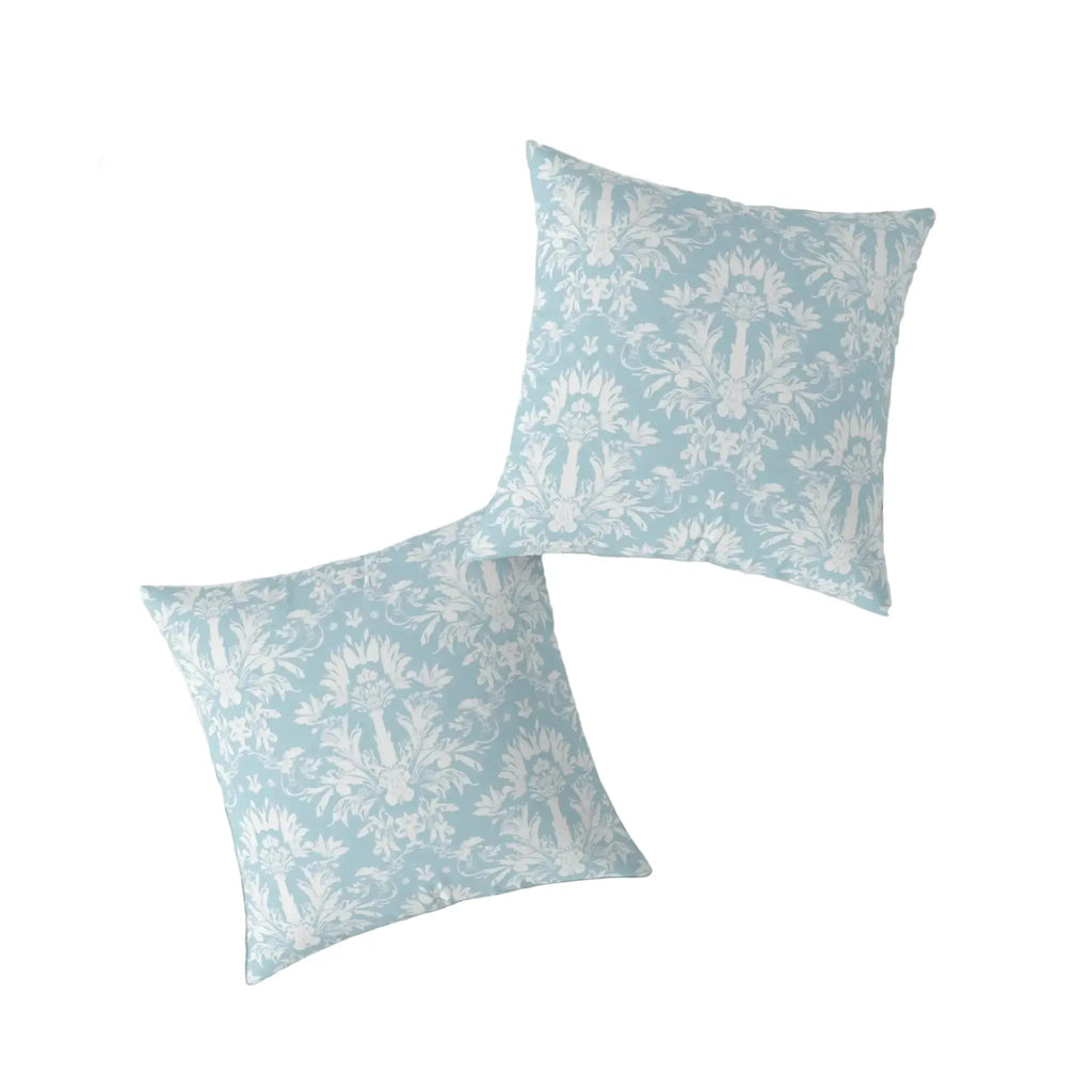 detailed view of blue and white damask fabric texture