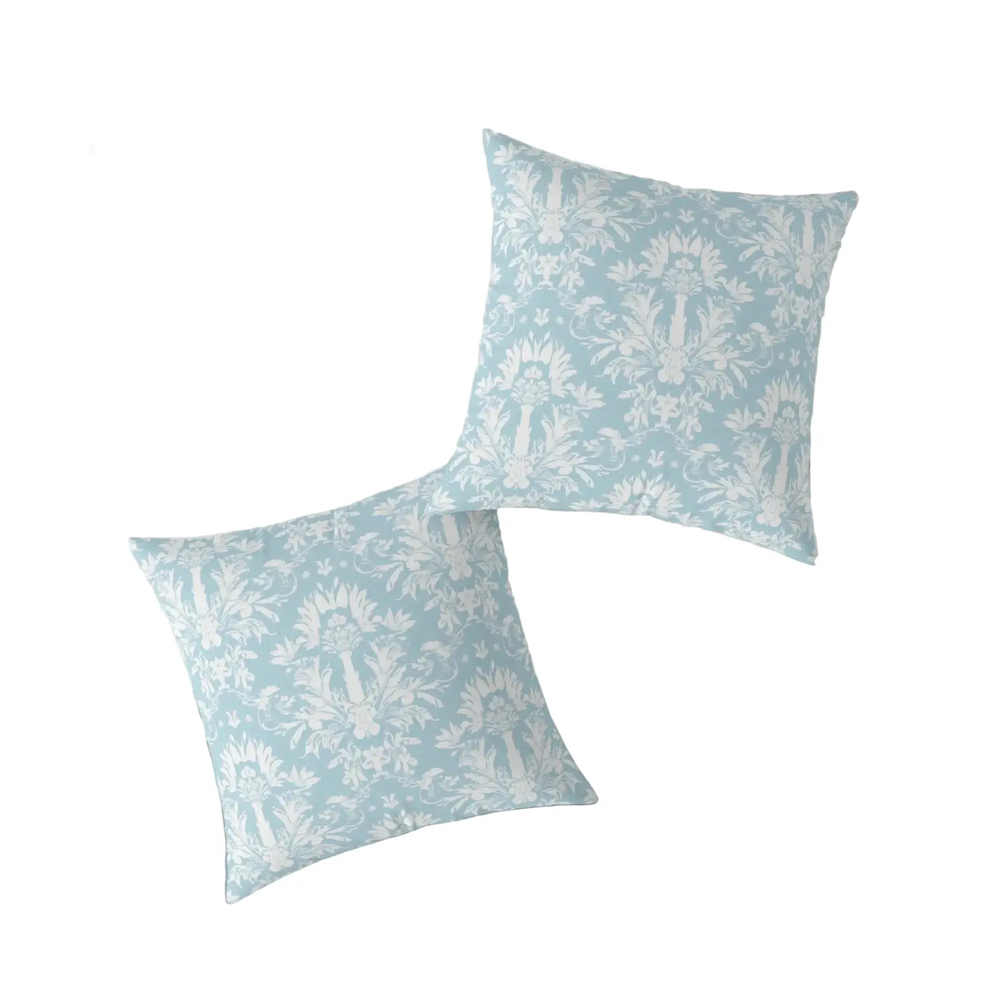 detailed view of blue and white damask fabric texture