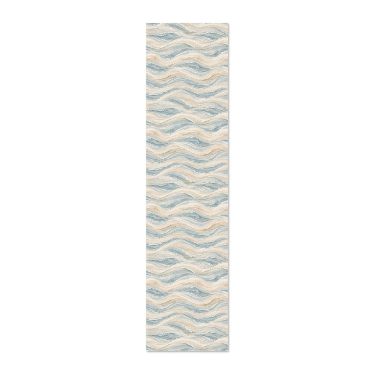 Timeless coastal ocean wave wallpaper in soft blue, warm sand, and ivory for luxury home decor.