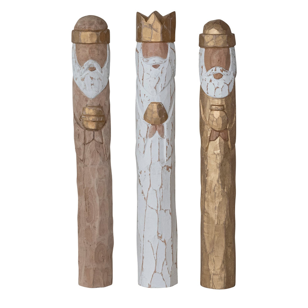 Natural mango wood grain and artisan-inspired painted details on a decorative Christmas Wiseman.