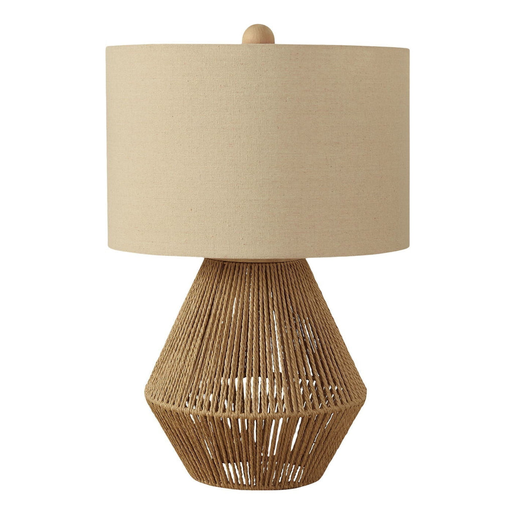 Elegant woven rattan lamp for a soft coastal-inspired interior.