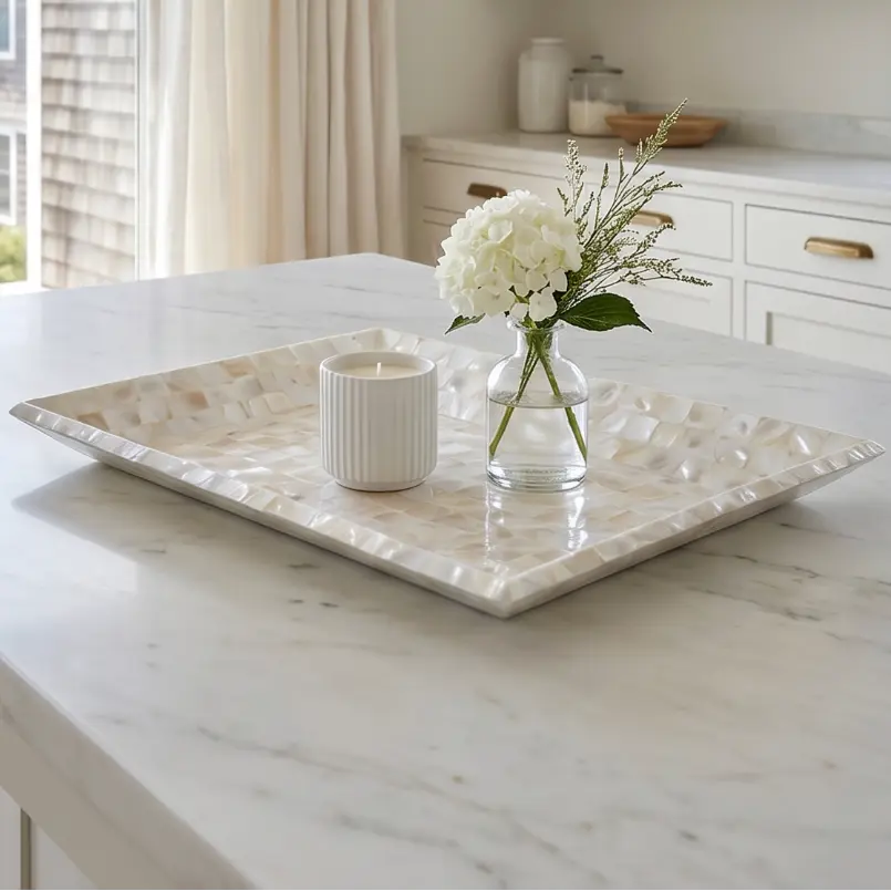 coastal-inspired pearl tray in soft neutral interior