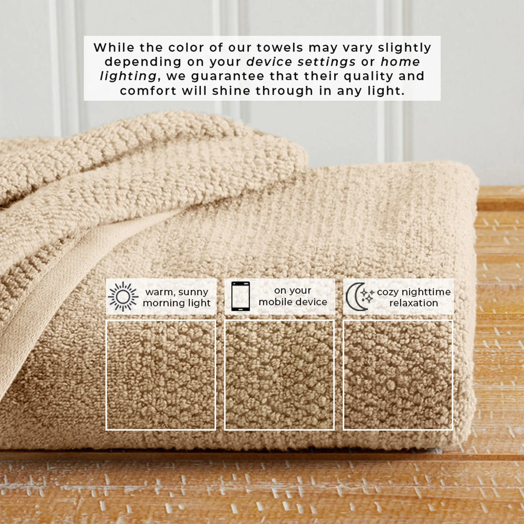 100% cotton woven texture bath towel set Marbella Collection by Great Bay Home in beige