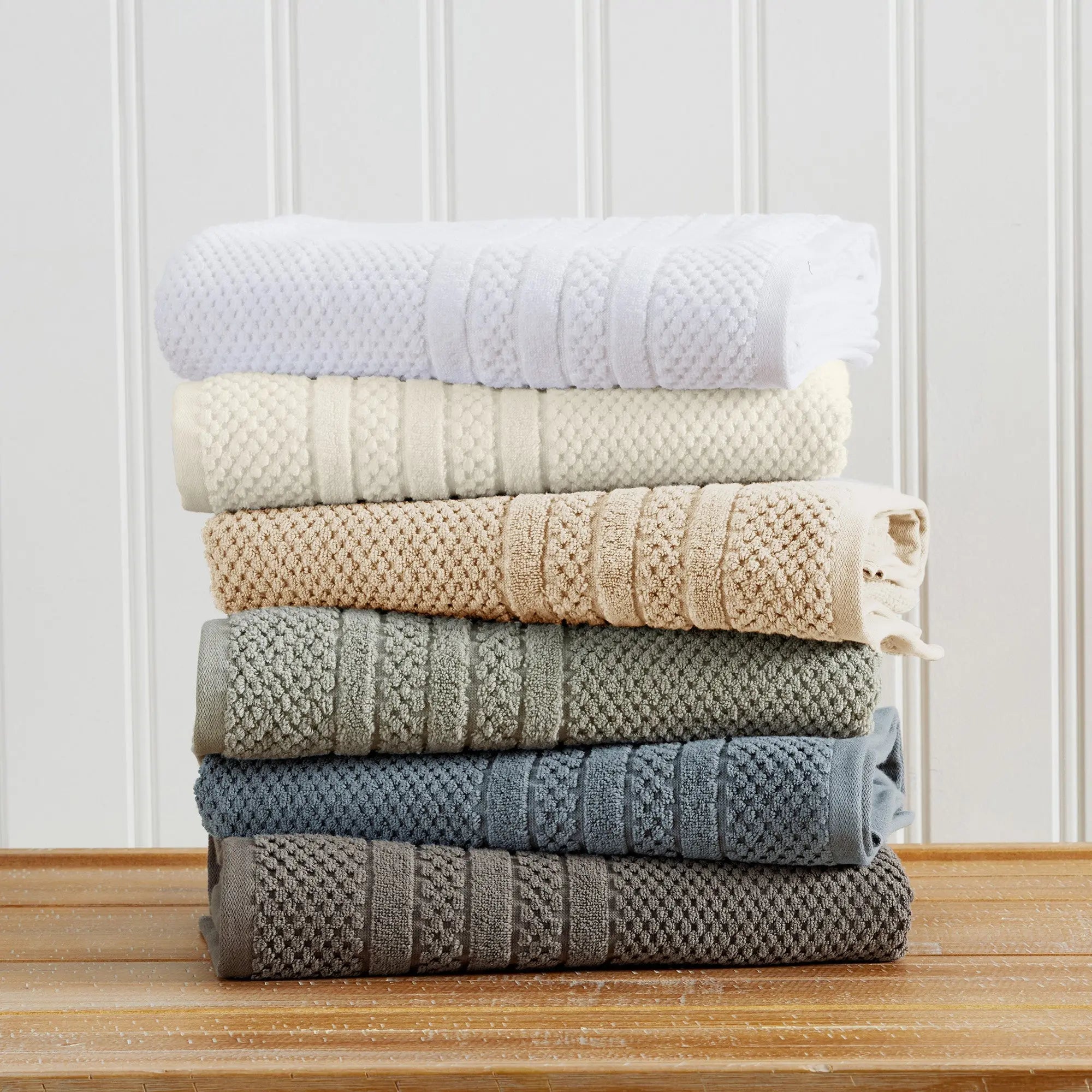Bath towel set, 7-piece, 100% cotton checkered jacquard, Giuliana Collection, neutral colors