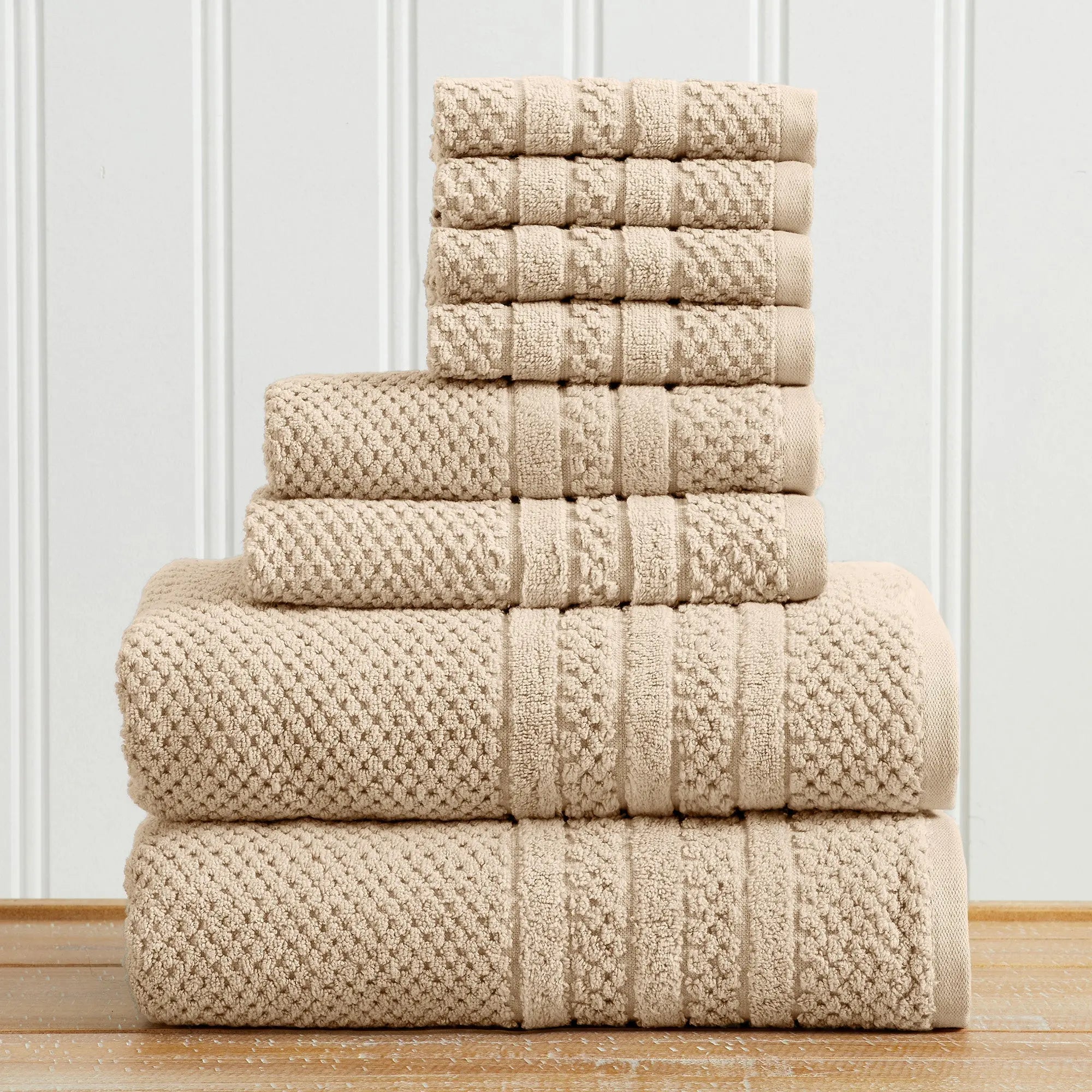 Bath towel set Giuliana collection 100% cotton beige checkered jacquard