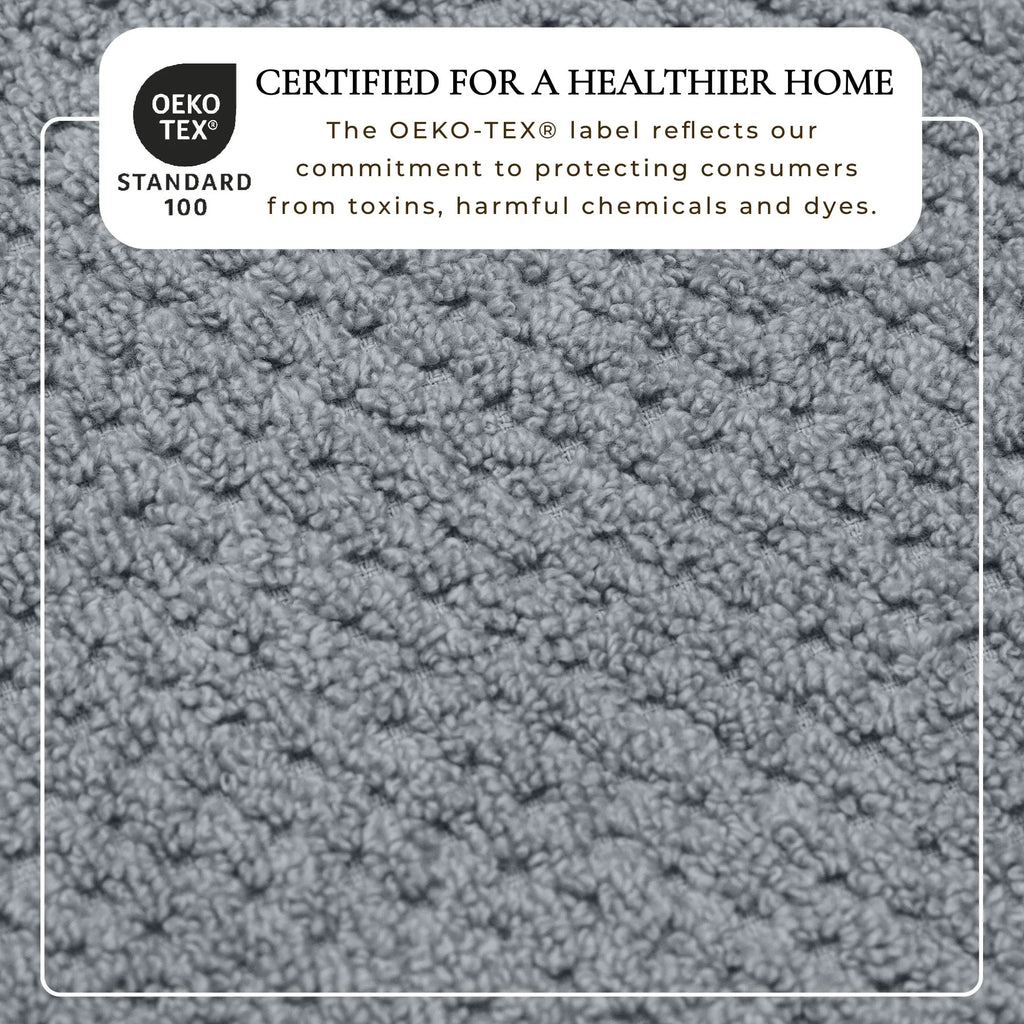 Giuliana Collection bath towel set, gray 100% cotton checkered jacquard, OEKO-TEX certified, Great Bay Home