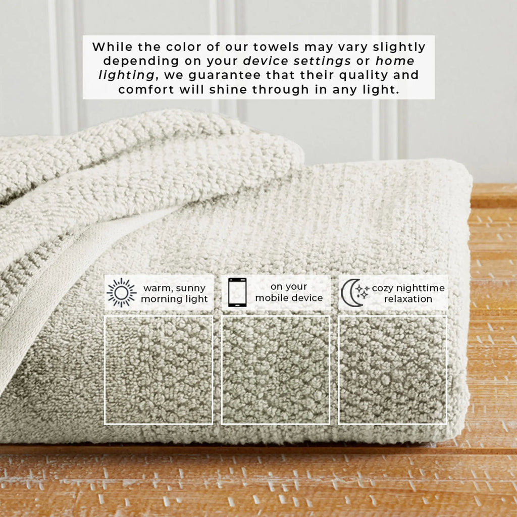 100% Cotton Woven Texture Bath Towel Set - Marbella Collection by Great Bay Home, neutral beige-gray towels