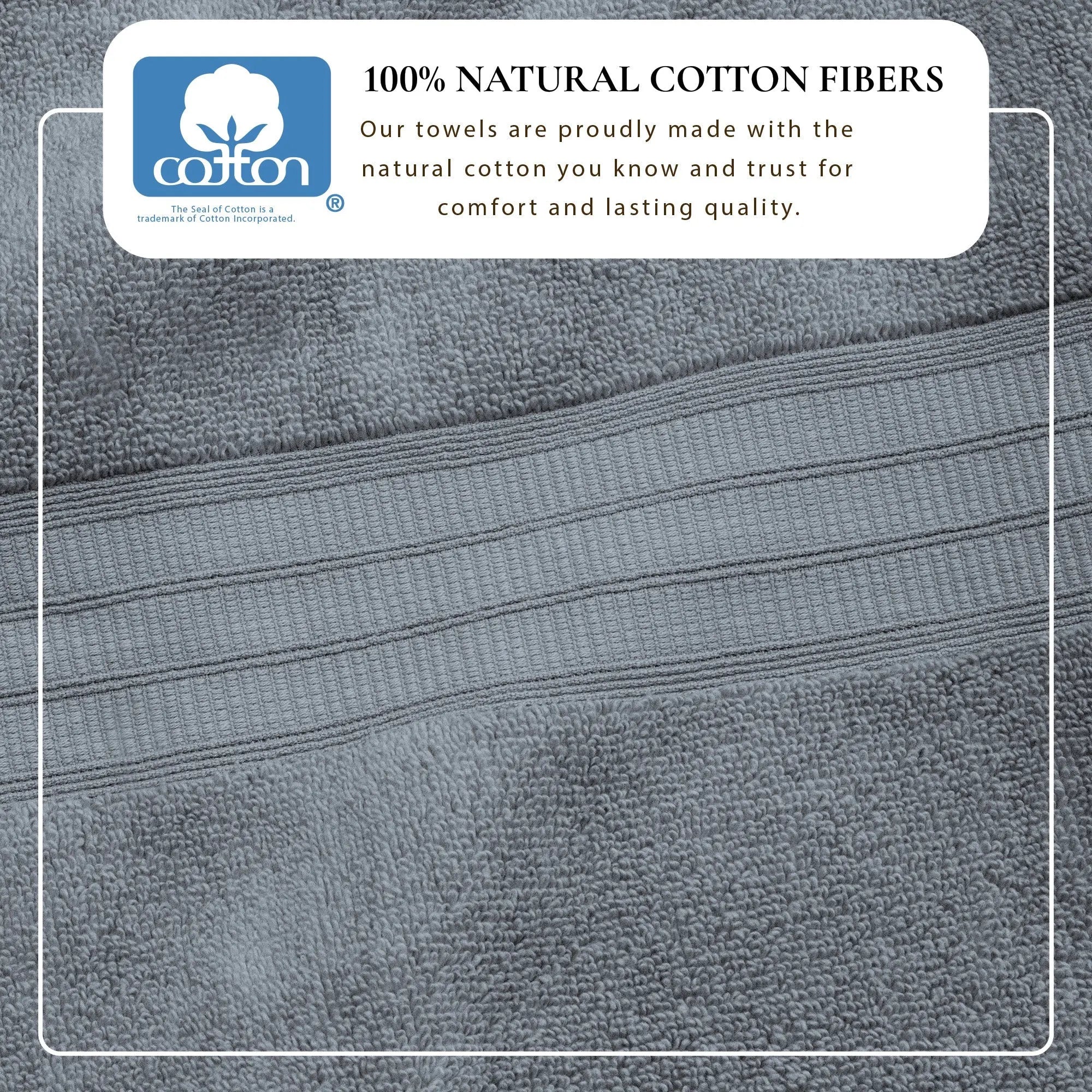 Great Bay Home bath towel from Chiara Collection, 100% cotton, gray with ribbed stripe