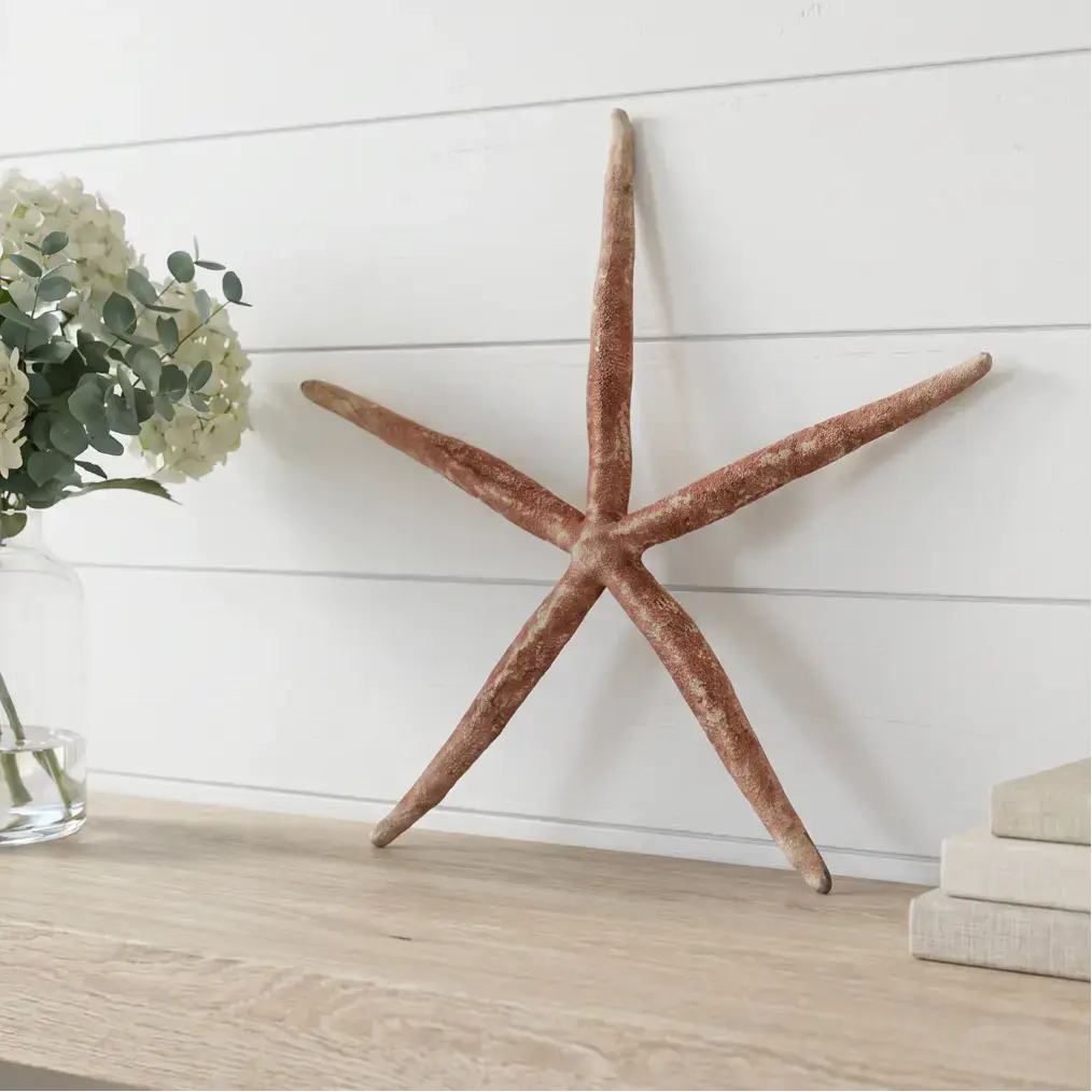 Giant 17 inch red Linckia starfish used as bold coastal decor accent