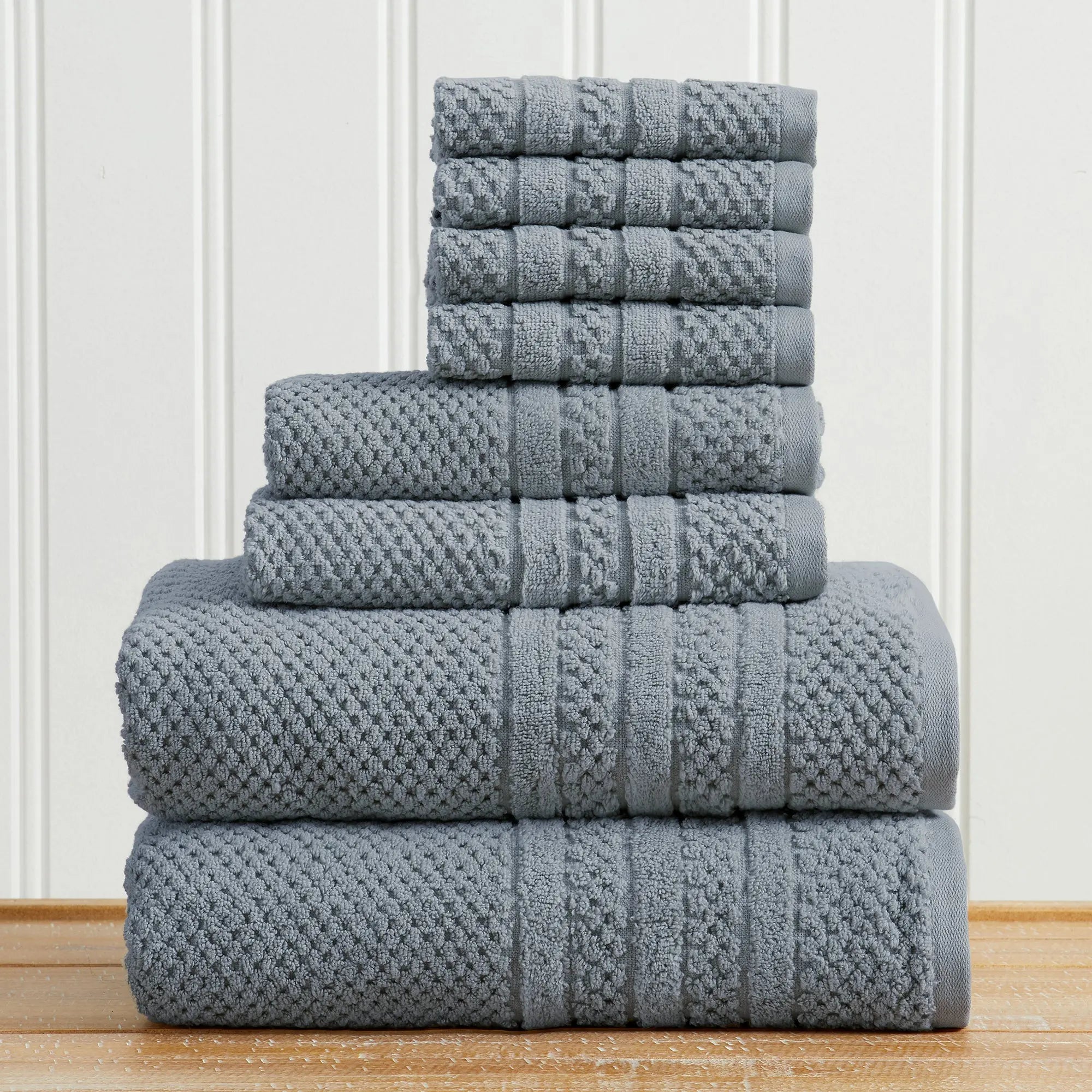 Bath towel set by Great Bay Home, Giuliana Collection; 100% cotton checkered jacquard in gray