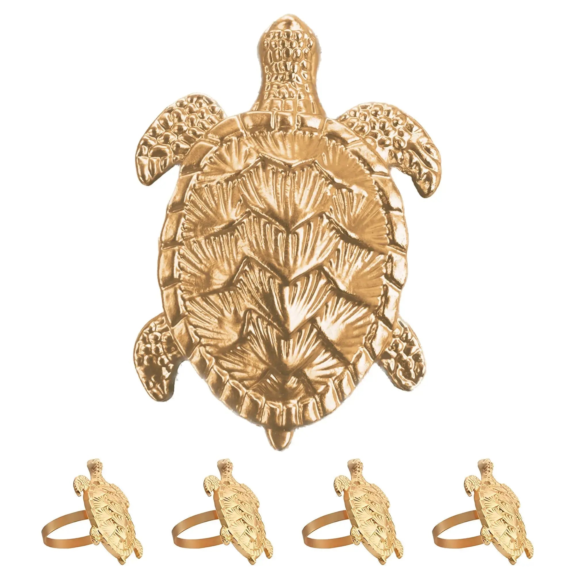 Set of gold turtle napkin rings, coastal table decor with rust-resistant alloy finish