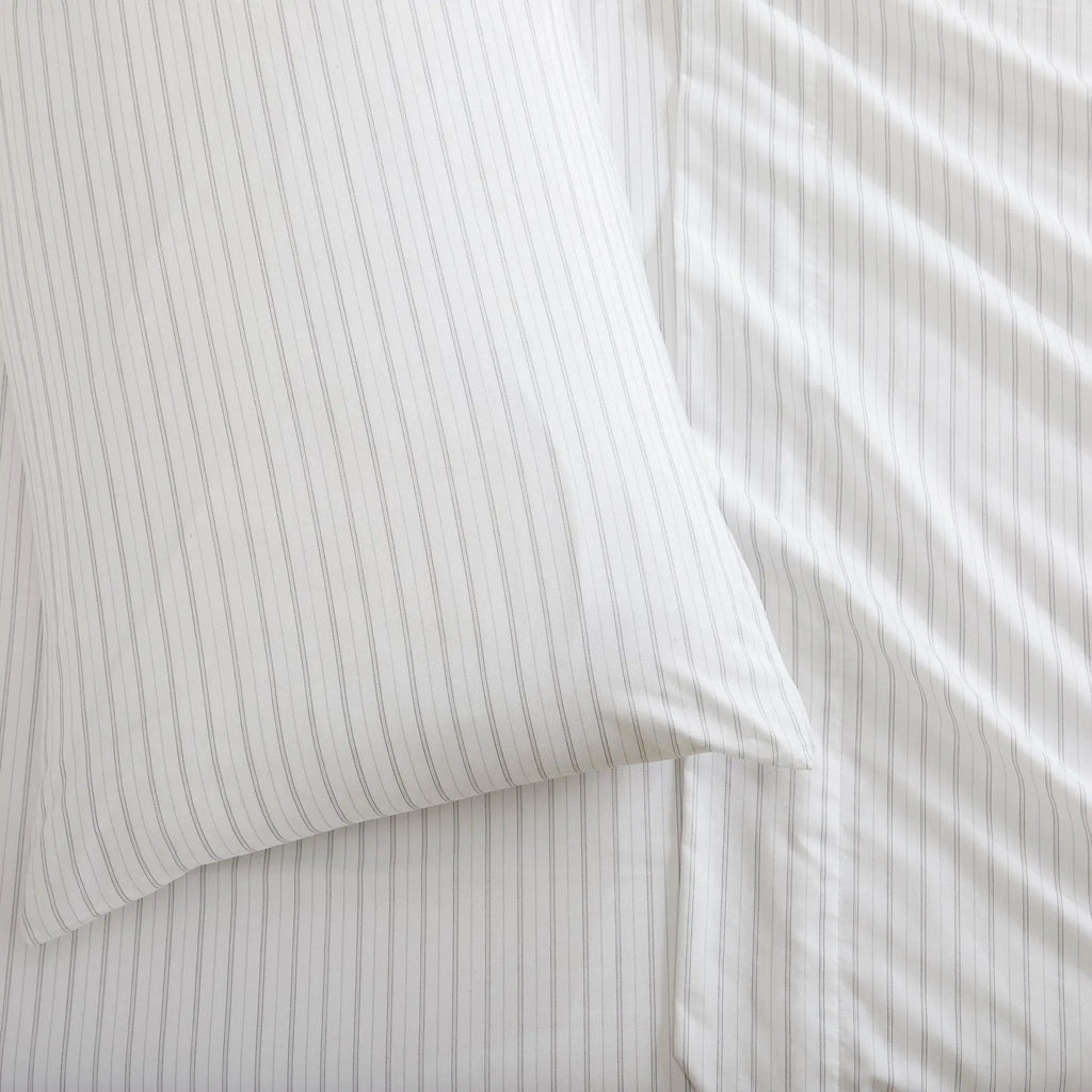 Stripe Sheet Set - Adeline Collection by Great Bay Home, white with thin gray pinstripes