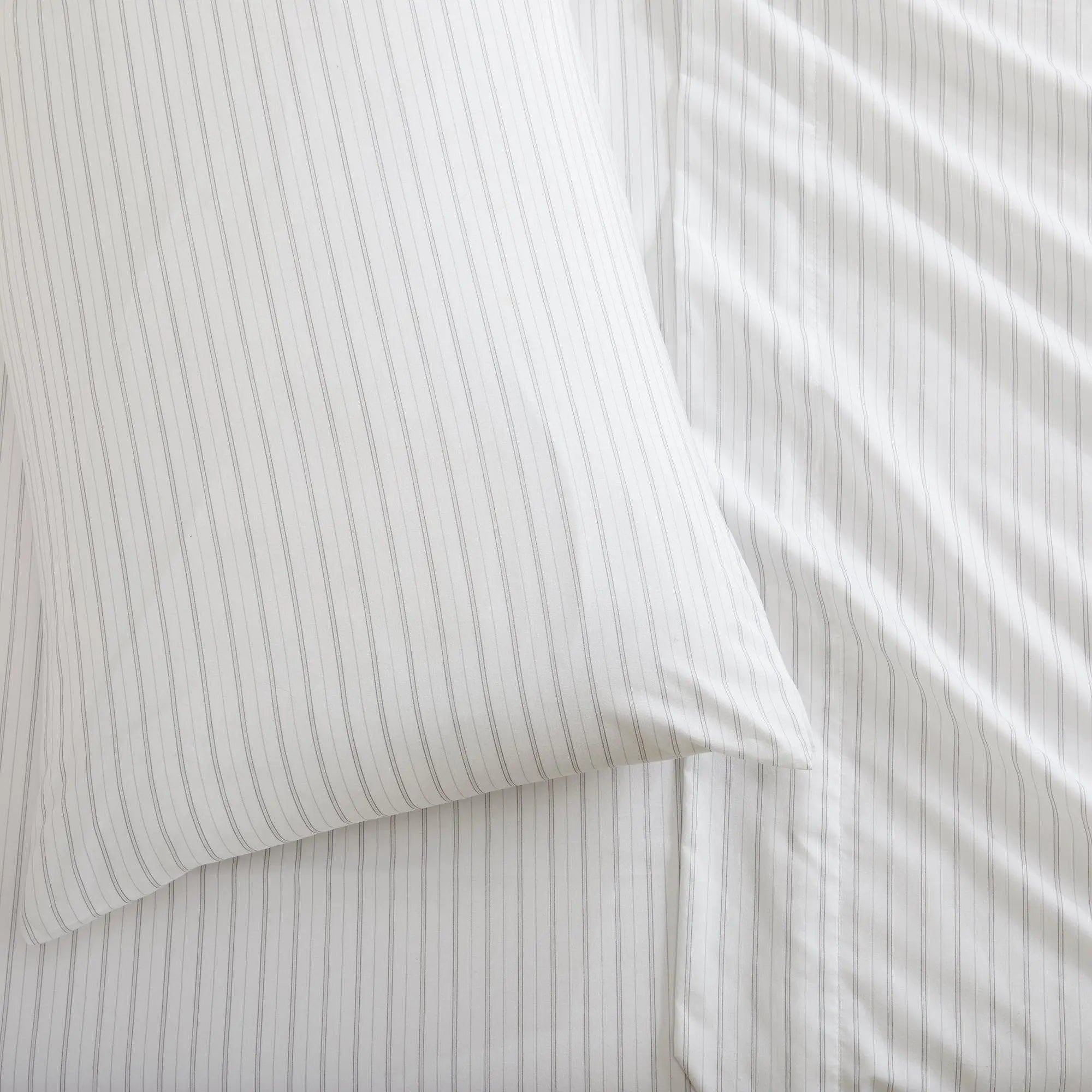 Stripe Sheet Set - Adeline Collection by Great Bay Home, white with thin gray pinstripes