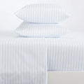 Stripe Sheet Set - Adeline Collection by Great Bay Home; blue pinstripe bed sheets with two matching pillows.