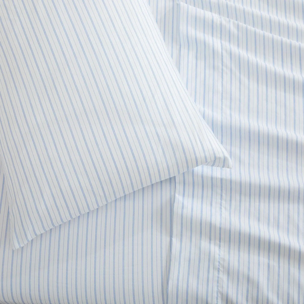 Stripe Sheet Set Adeline Collection by Great Bay Home - white sheets with blue stripes