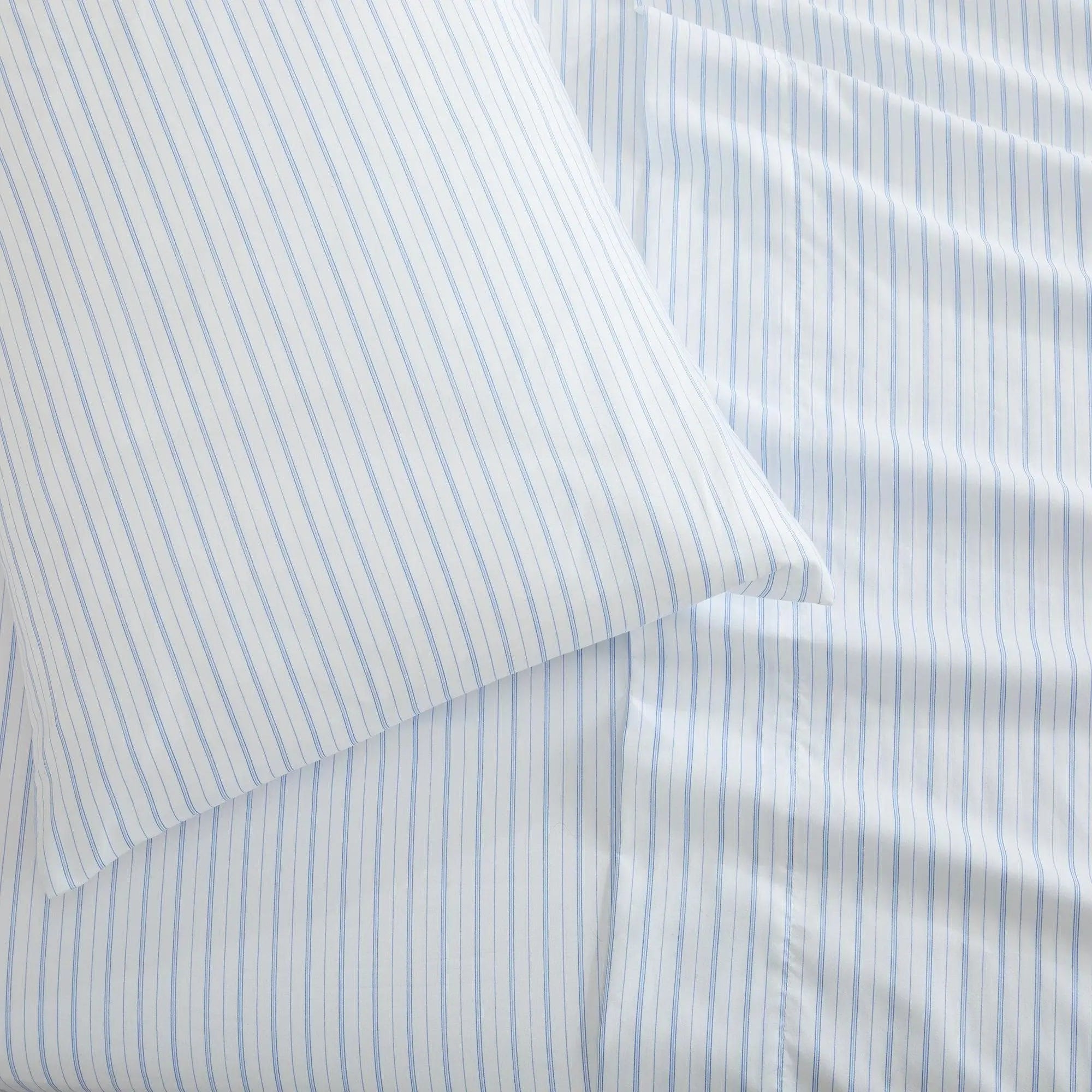 Stripe Sheet Set Adeline Collection by Great Bay Home - white sheets with blue stripes