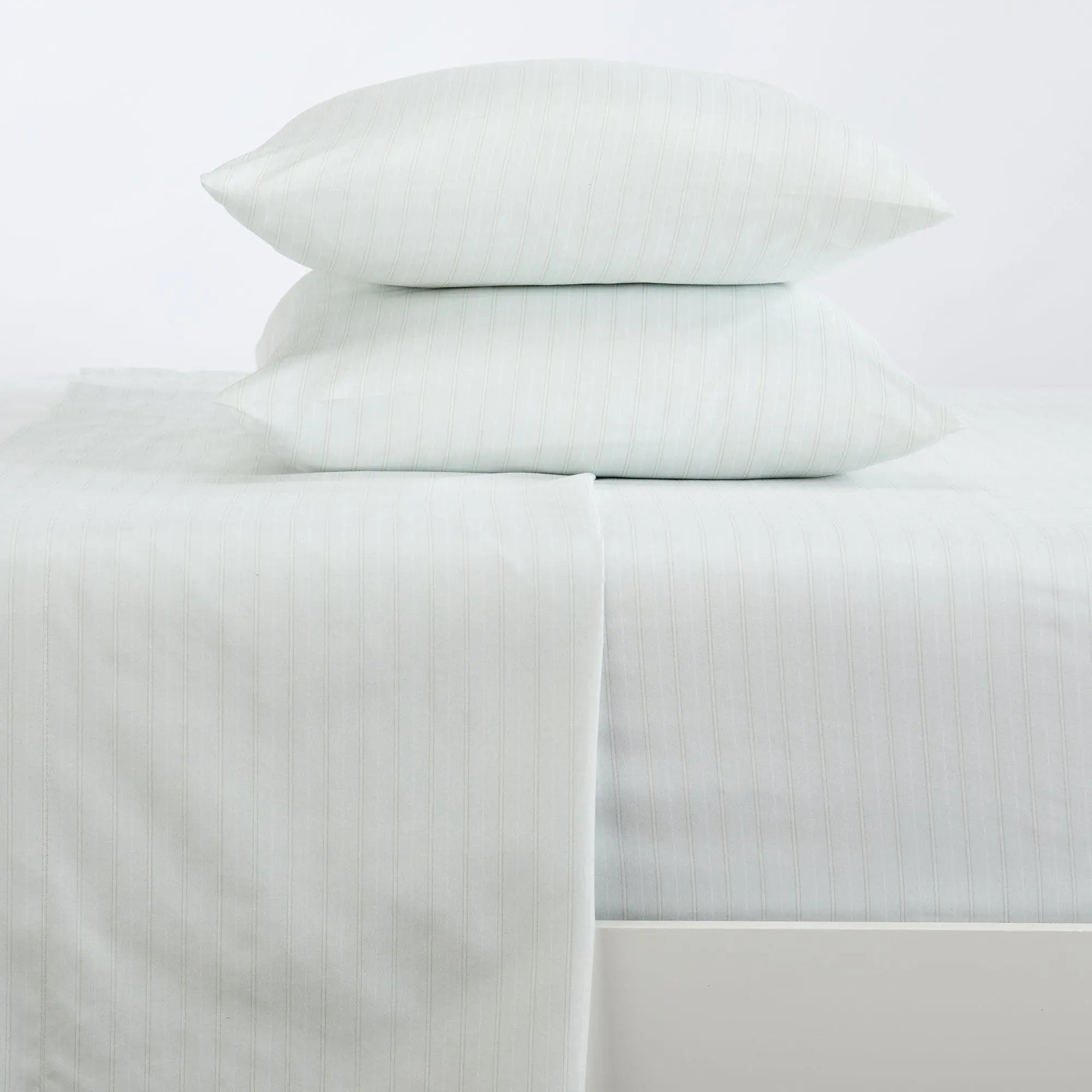 Stripe Sheet Set - Adeline Collection, pale blue striped bed sheets with matching pillowcases