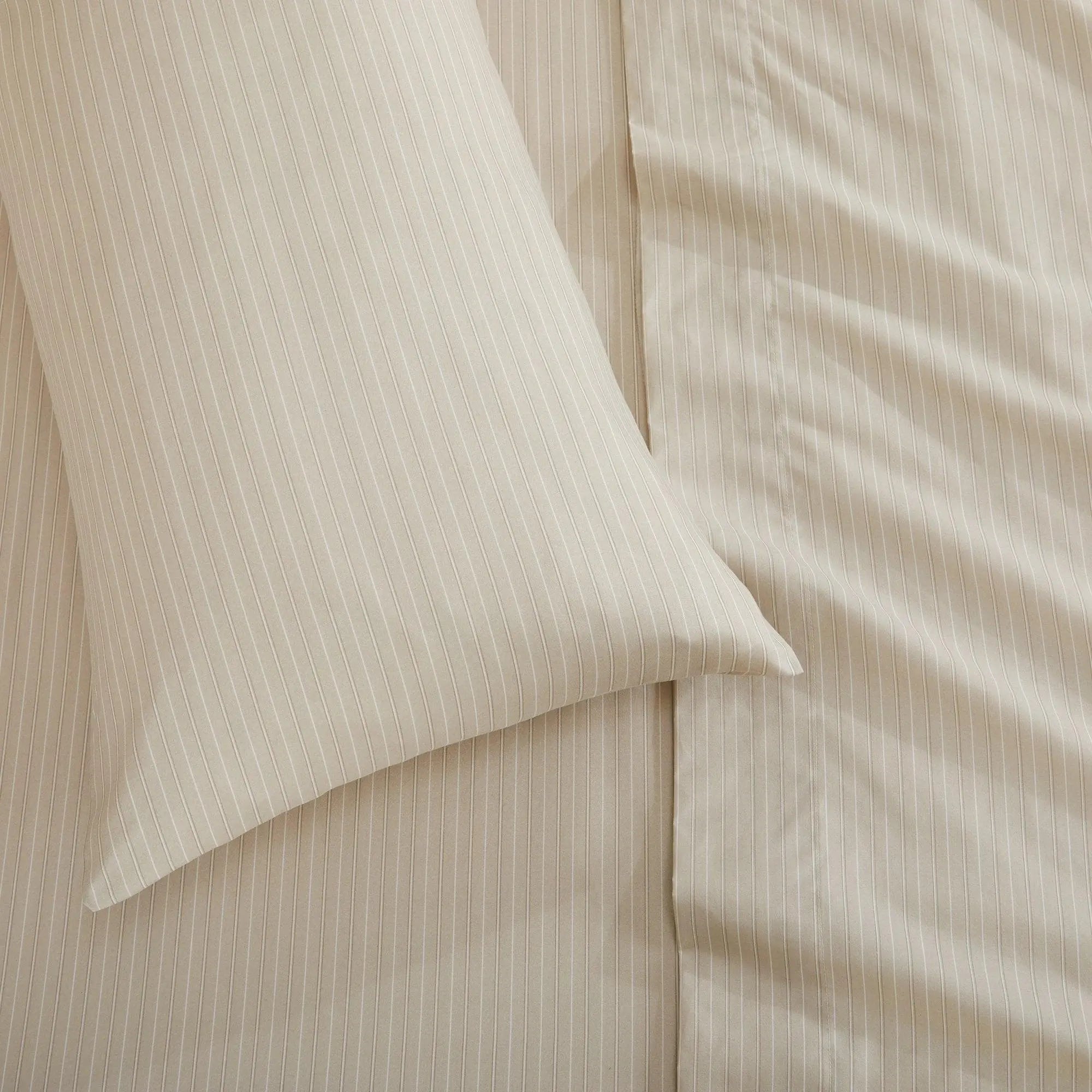 Stripe Sheet Set - Adeline Collection, beige with narrow white stripes by Great Bay Home