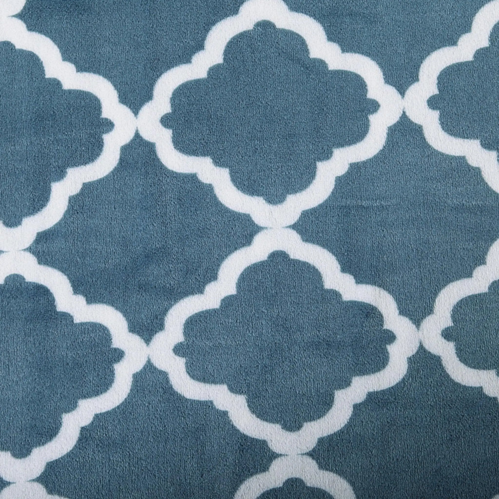 Velvet Luxe Bed Sheets by Great Bay Home in blue lattice pattern for winter warmth.