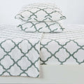 Velvet Luxe Bed Sheets Lattice Collection teal lattice on white with 2 pillows