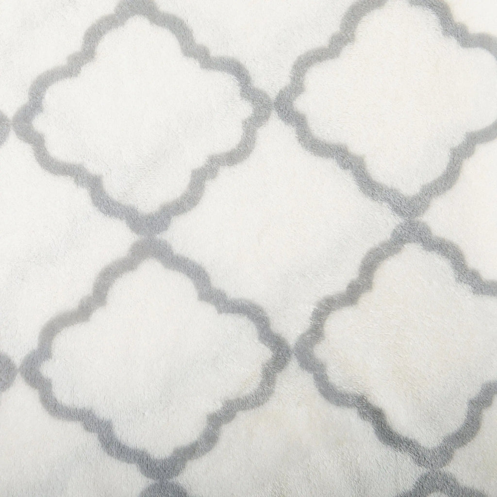 Velvet Luxe Bed Sheets by Great Bay Home, ivory and gray lattice pattern.