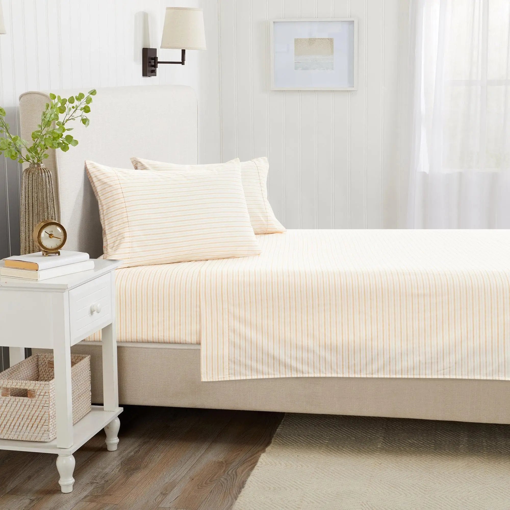 Stripe Sheet Set - Adeline Collection by Great Bay Home, cream striped bed sheets
