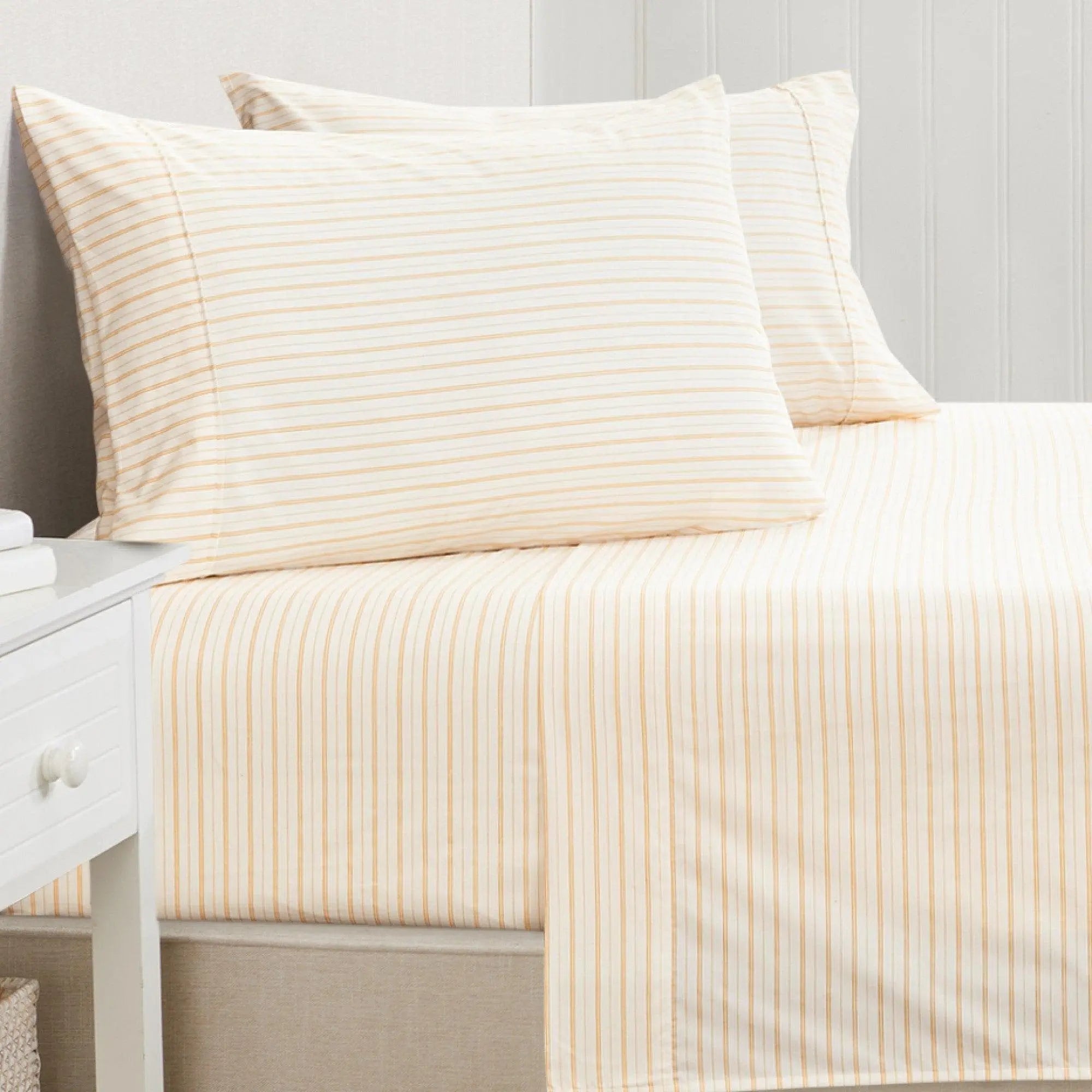 Stripe Sheet Set Adeline Collection in cream with peach stripes