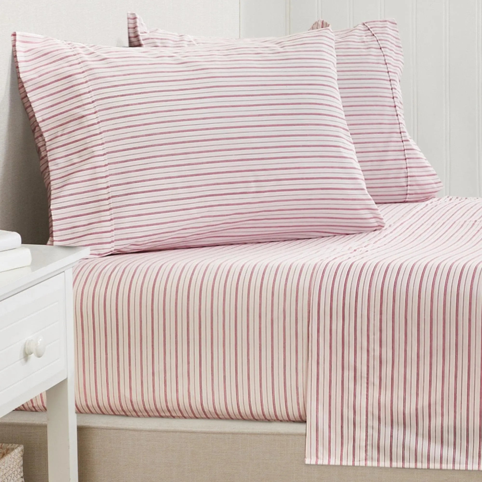 Stripe Sheet Set Adeline Collection in pink and white stripes with matching pillowcases
