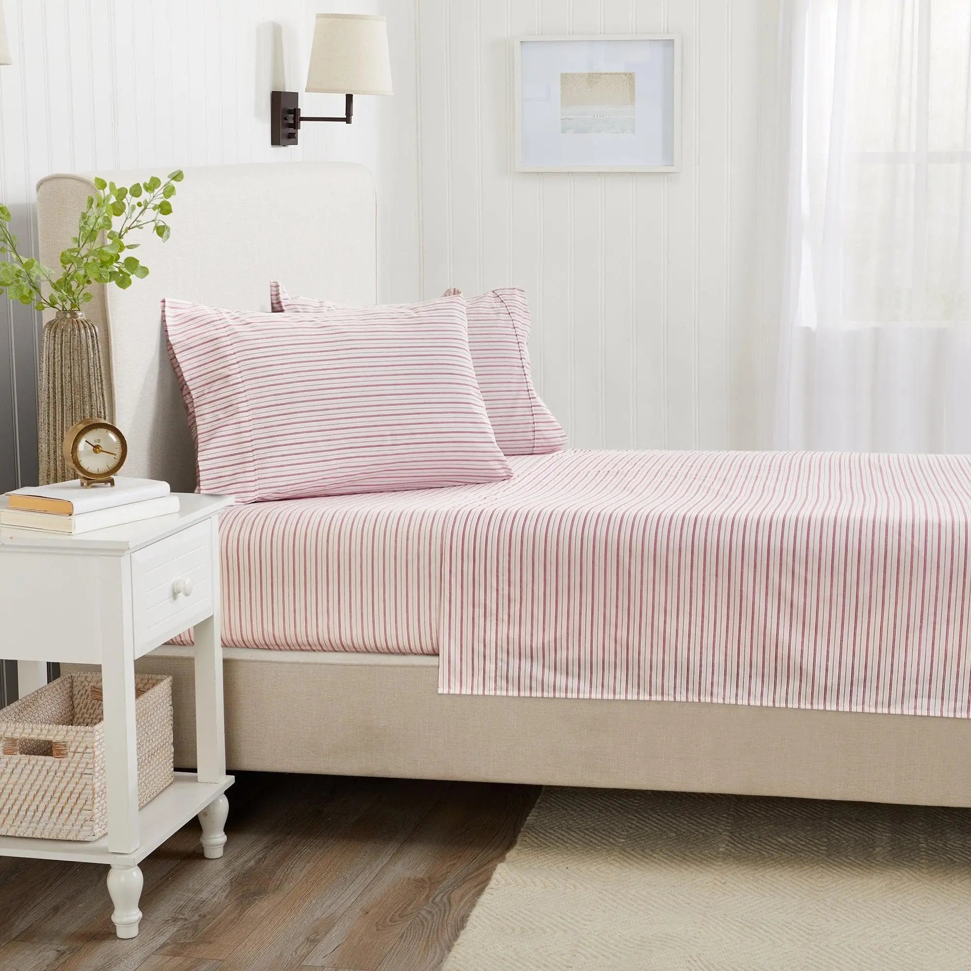 Stripe Sheet Set - Adeline Collection, pink striped bed sheets with two pillowcases by Great Bay Home.