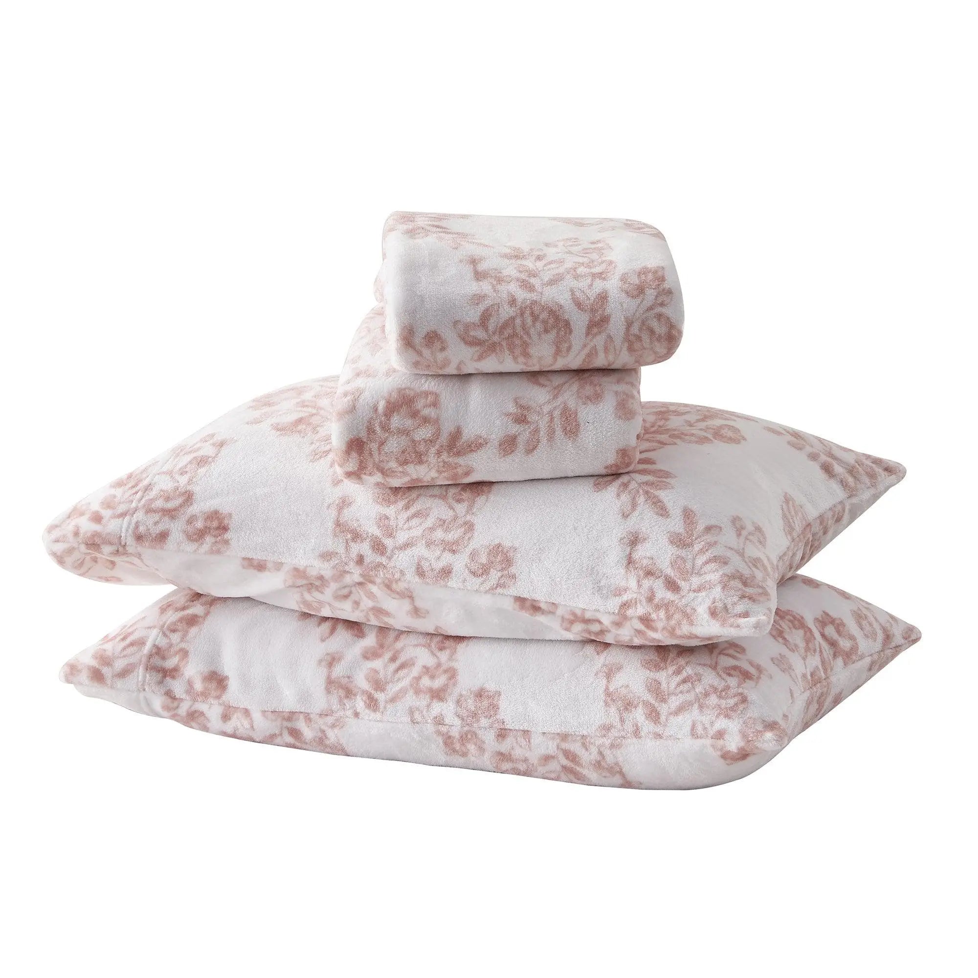 Velvet Luxe Bed Sheets, Lattice Collection by Great Bay Home, white with pink floral lattice pattern; 4-piece set