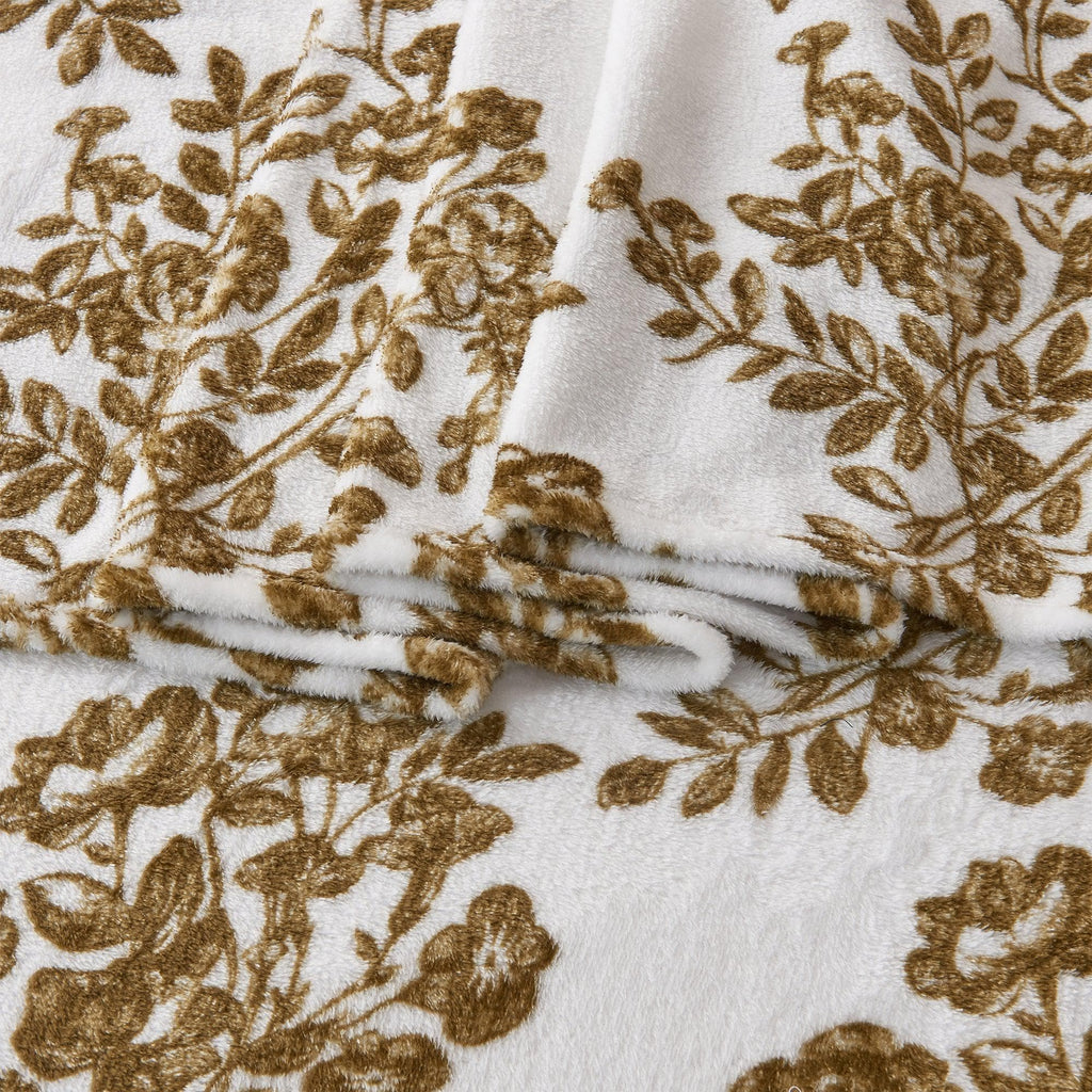 Velvet Luxe Bed Sheets - Lattice Collection, plush white velvet with gold-brown floral lattice pattern