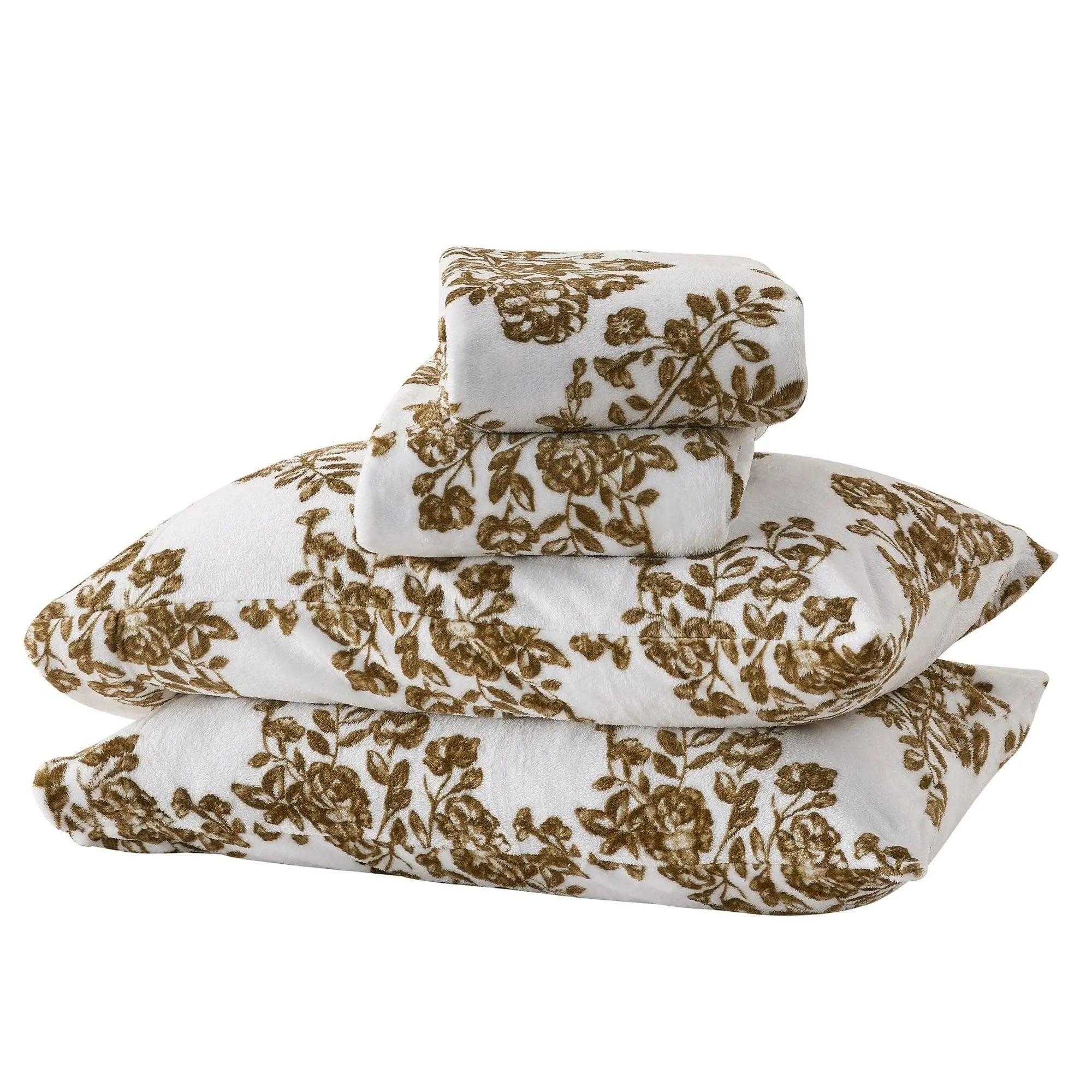 Velvet Luxe Bed Sheets set of 4, Great Bay Home, white with brown floral lattice pattern