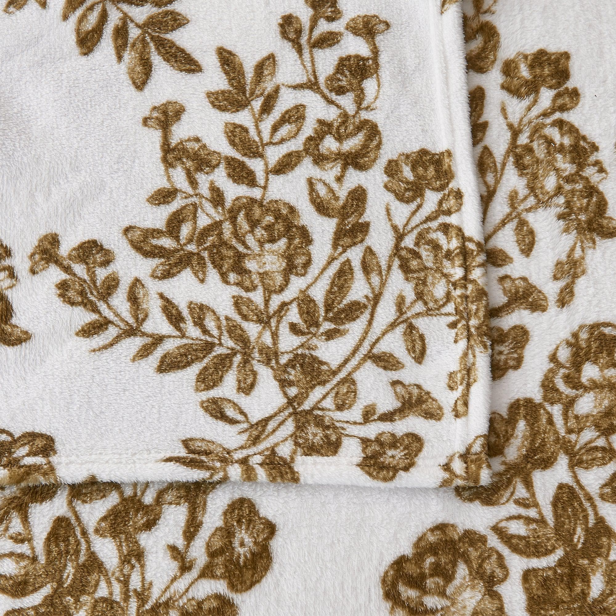 Velvet Luxe Bed Sheets by Great Bay Home with brown floral lattice pattern on white.
