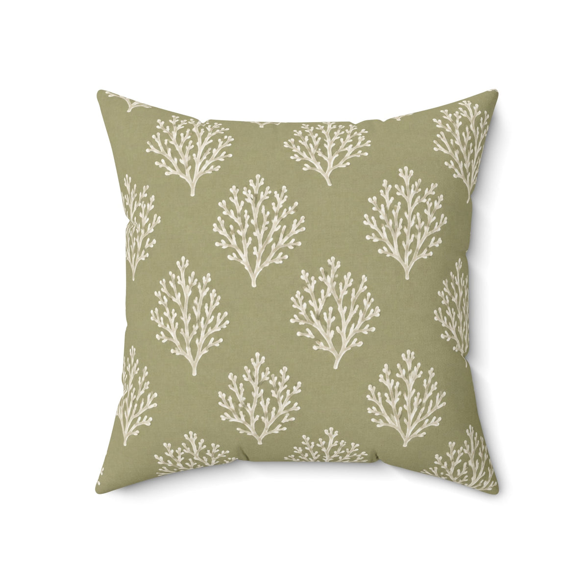 Green coral accent pillow for a neutral living room, sunroom, or coastal cottage