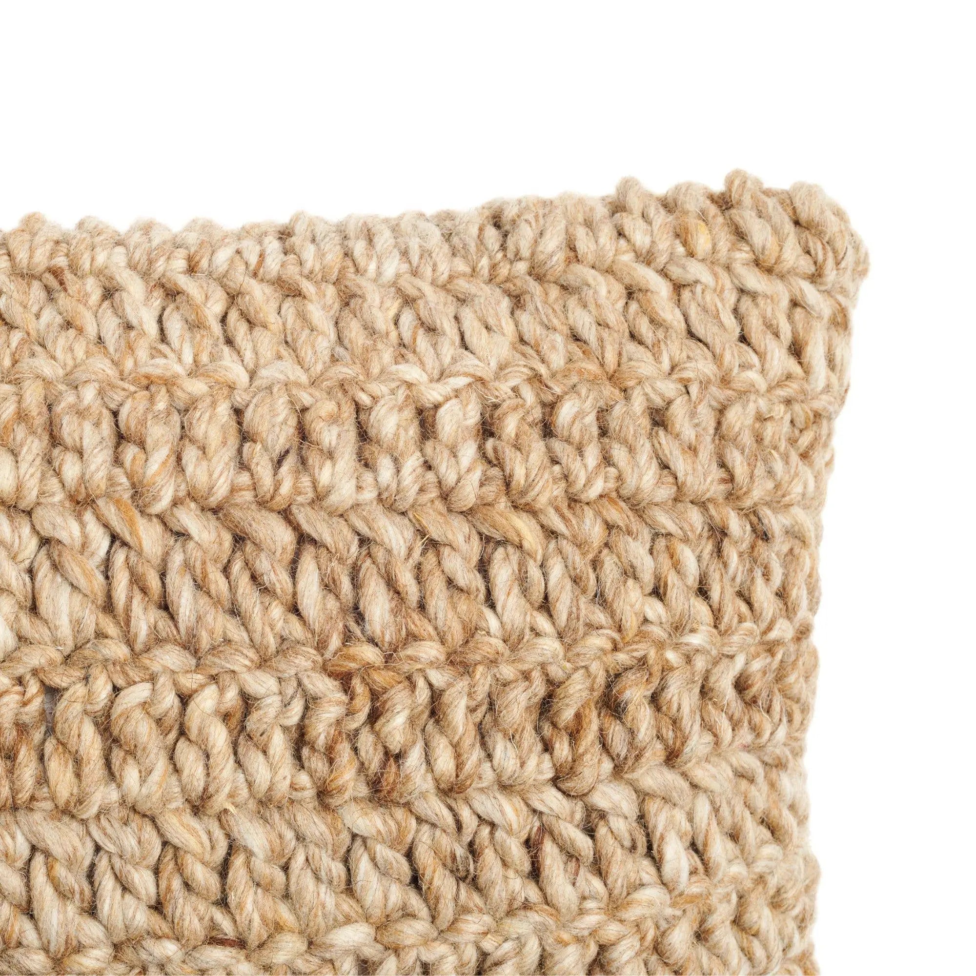 Cure Hand Crochet large lumbar pillow; natural beige chunky knit throw pillow.