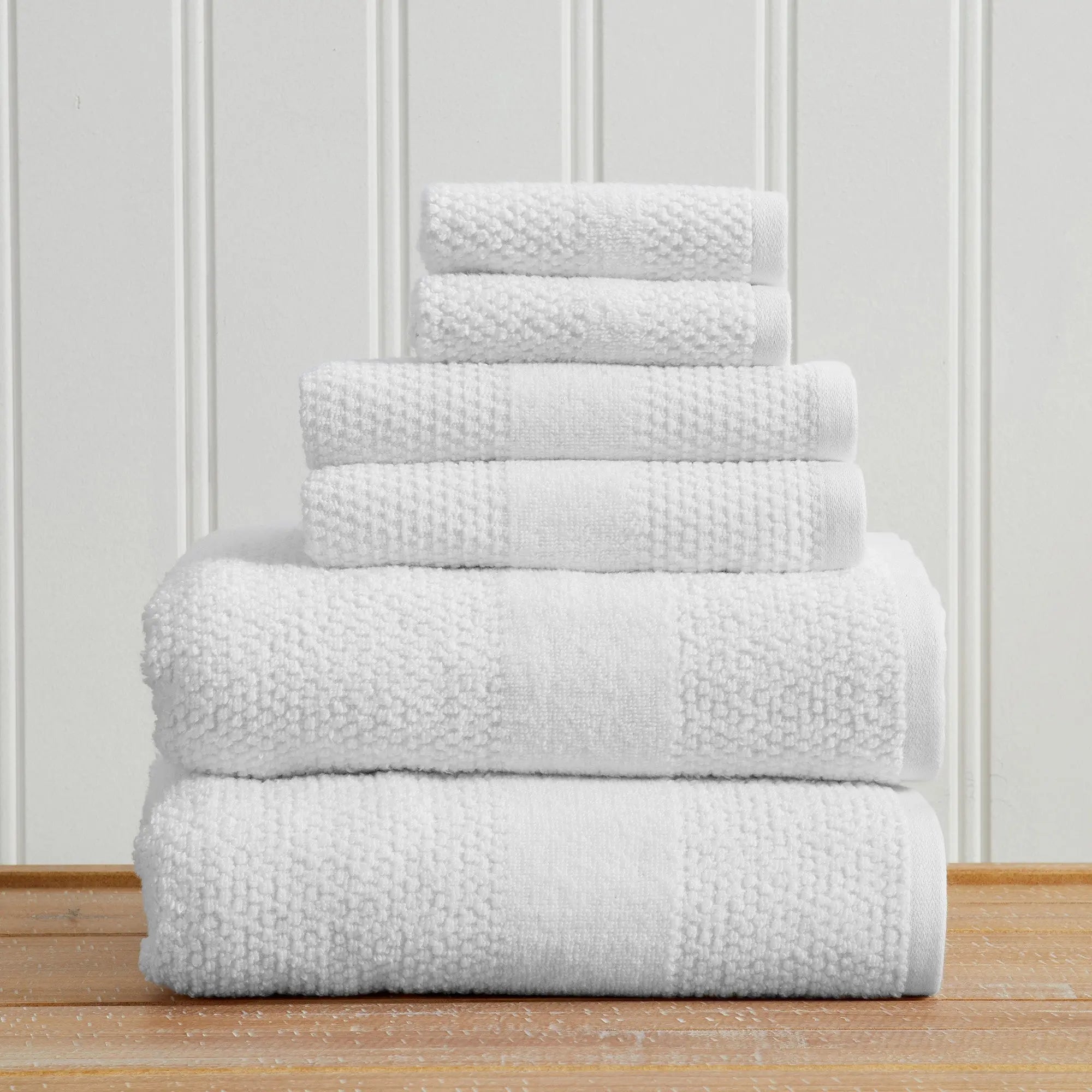 100% cotton towel set, Marbella Collection by Great Bay Home; white bath towels