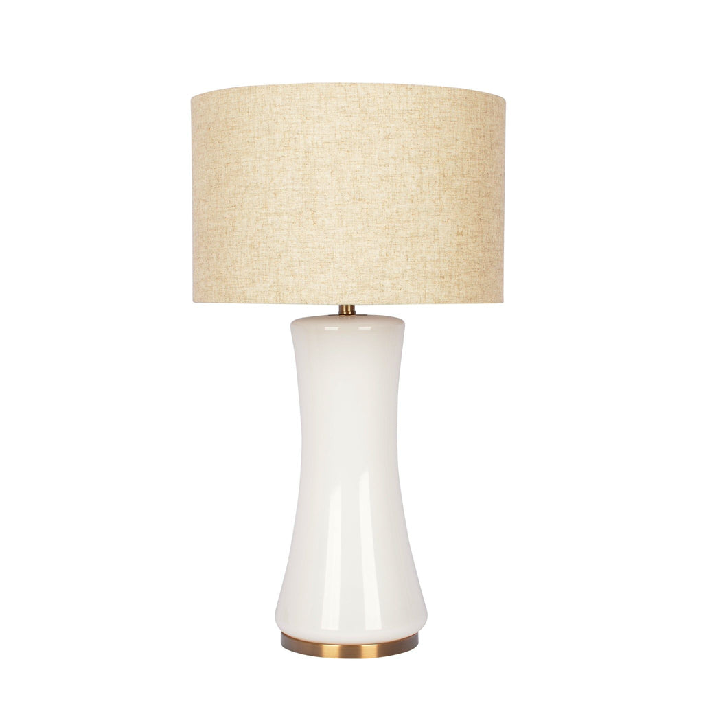 Ivory-toned table lamp with elegant gold detailing.