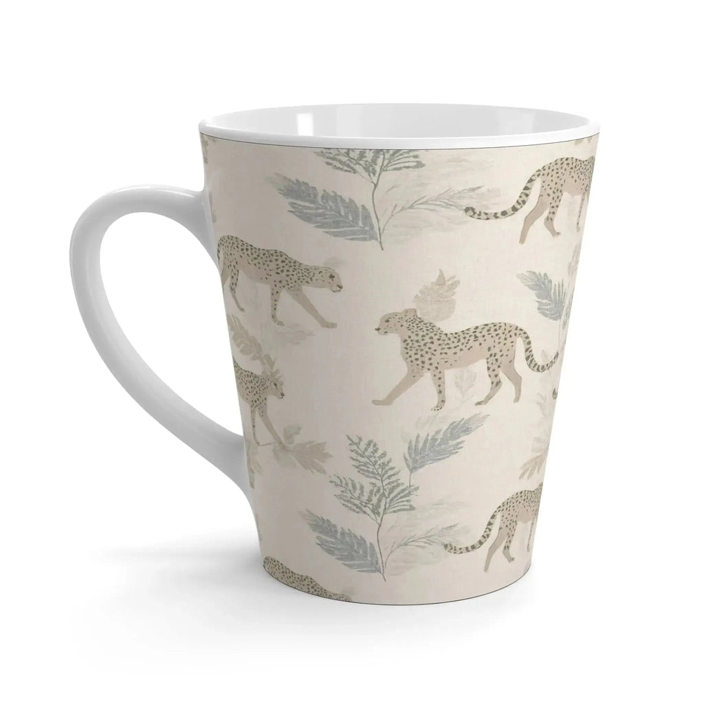 Closeup of jaguar animal print pattern on ceramic coffee mug