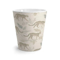 Side view of jaguar pattern coffee mug showing handle and wild cat print
