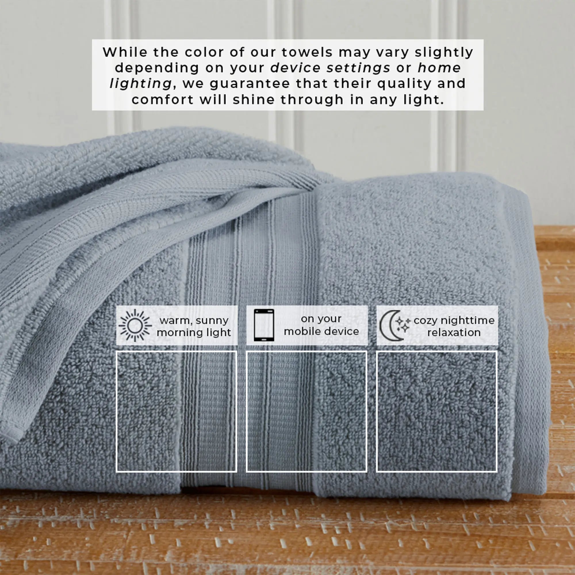 Premium bath towels & washcloths set, Chiara Collection, blue-gray 100% cotton by Great Bay Home, luxury