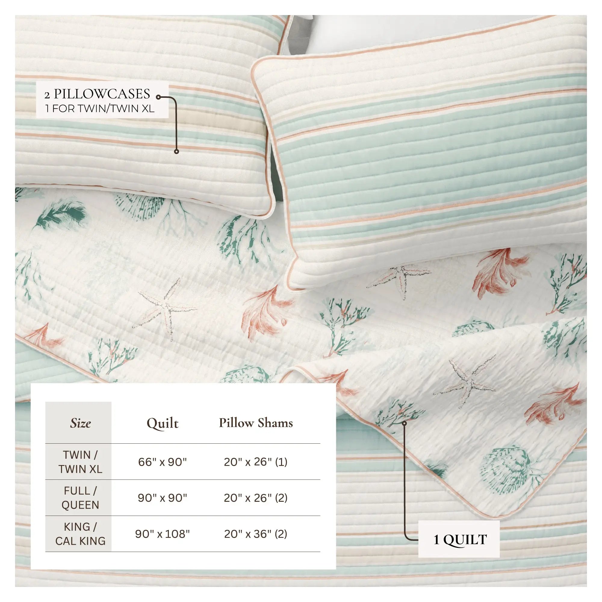 Coastal Printed Cotton Quilt Set - St. Augustine Collection Great Bay Home